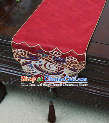 Chinese Traditional Wave Pattern Red Brocade Table Cloth Classical Household Ornament Table Flag