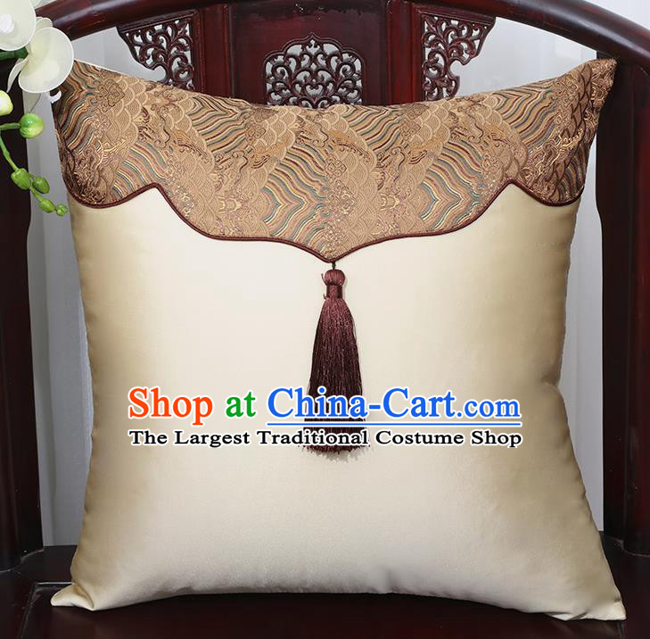 Chinese Traditional Beige Brocade Back Cushion Cover Classical Household Ornament