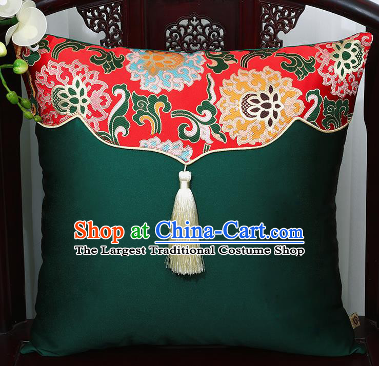 Chinese Traditional Lotus Pattern Green Brocade Back Cushion Cover Classical Household Ornament
