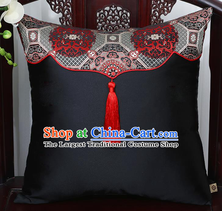 Chinese Traditional Pattern Black Brocade Back Cushion Cover Classical Household Ornament