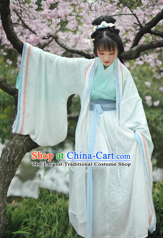 Chinese Traditional Jin Dynasty Palace Princess Historical Costumes Ancient Peri Court Maid Hanfu Dress for Women
