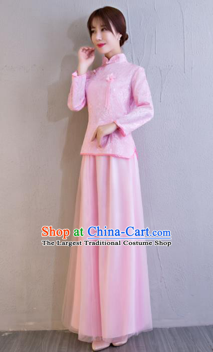 Chinese Traditional Bride Pink Xiuhe Suits Ancient Handmade Wedding Costumes for Women