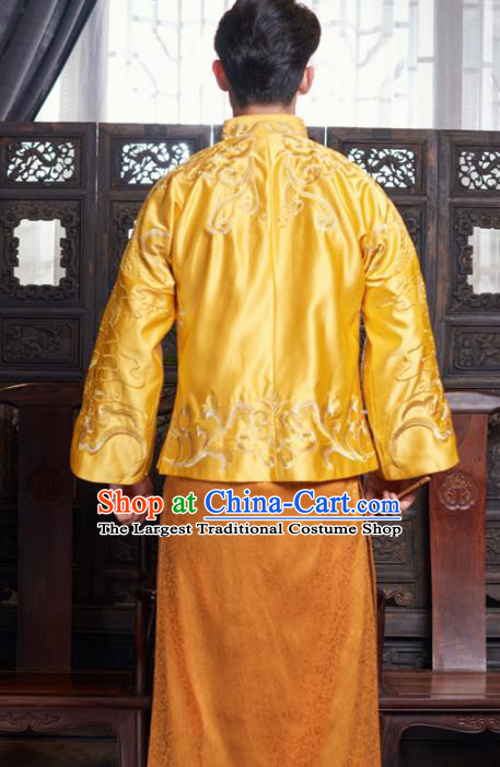 Chinese Traditional Wedding Golden Gown Ancient Bridegroom Embroidered Costumes for Men
