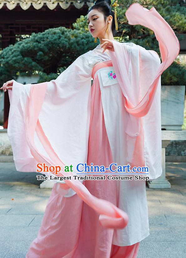 Traditional Chinese Tang Dynasty Imperial Consort Pink Hanfu Dress Ancient Drama Peri Costumes for Women
