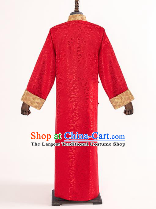 Chinese Traditional Wedding Red Silk Gown Ancient Bridegroom Embroidered Costumes for Men