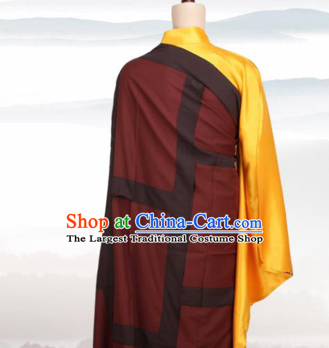 Chinese Traditional Buddhist Monk Clothing Buddhism Monks Dark Red Cassock Costumes for Men