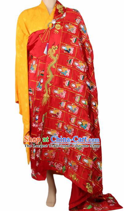 Chinese Traditional Buddhist Embroidered Buddha Red Cassock Buddhism Dharma Assembly Monks Costumes for Men
