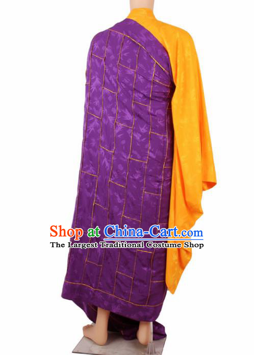 Chinese Traditional Buddhist Purple Cassock Buddhism Dharma Assembly Monks Costumes for Men