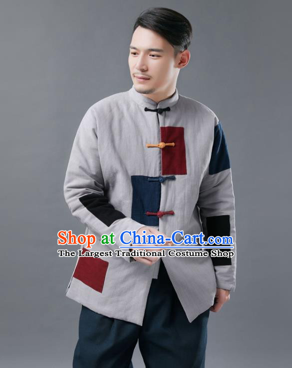 Chinese Traditional Tang Suits National Plated Buttons Shirts Mandarin Cotton Padded Jacket for Men