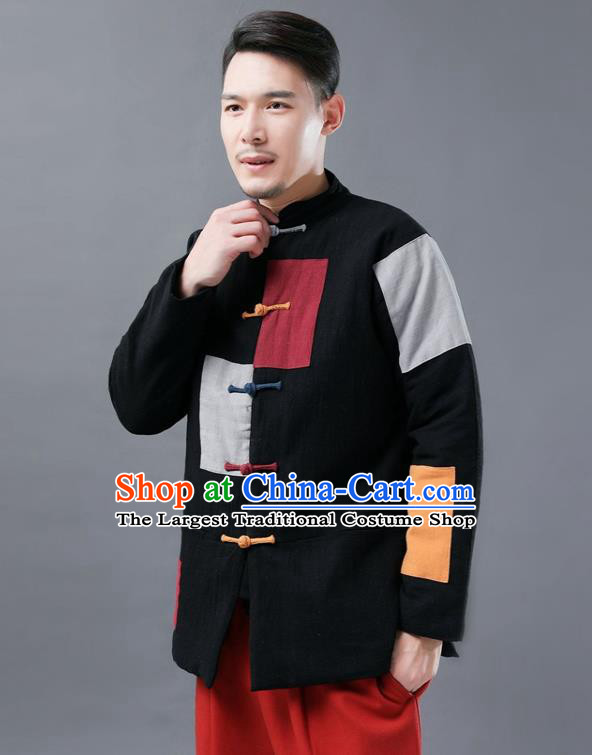 Chinese Traditional Tang Suits National Shirts Mandarin Black Cotton Padded Jacket for Men