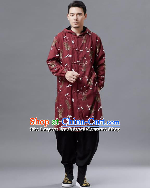 Chinese Traditional Costume Tang Suits Outer Garment National Mandarin Red Coat for Men