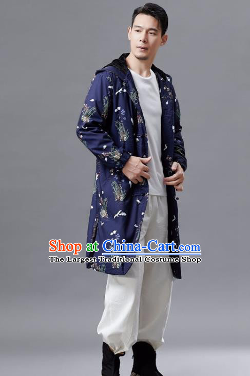 Chinese Traditional Costume Tang Suits Outer Garment National Mandarin Navy Coat for Men
