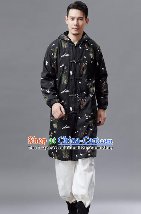 Chinese Traditional Costume Tang Suits Outer Garment National Mandarin Black Coat for Men
