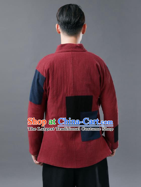 Chinese Traditional Costume Tang Suits Cotton Padded Jacket National Red Mandarin Shirt for Men