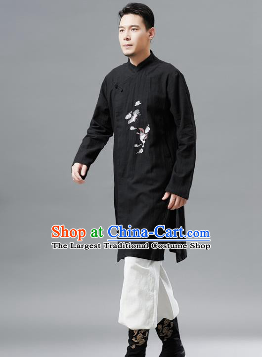 Chinese Traditional Costume Tang Suit Black Gown National Mandarin Outer Garment for Men