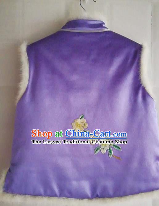 Chinese Traditional Costume Tang Suit Embroidered Vest National Purple Silk Waistcoat for Women