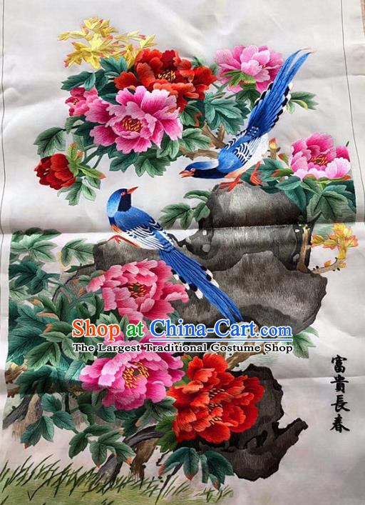 Chinese Traditional Embroidery Craft Embroidered Peony Magpie Silk Patches Handmade Embroidering Accessories