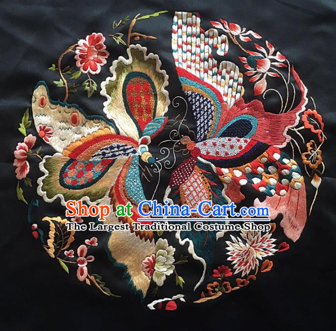 Chinese Traditional Embroidery Craft Embroidered Butterfly Black Silk Patches Handmade Embroidering Accessories