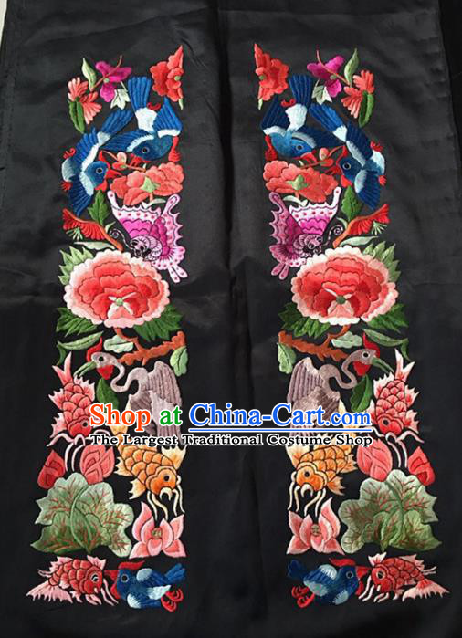 Chinese Traditional Handmade Embroidery Craft Embroidered Peony Fishes Lotus Silk Patches Embroidering Accessories