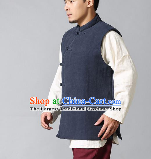 Chinese Traditional Costume Tang Suit Waistcoat National Grey Mandarin Vest Upper Outer Garment for Men
