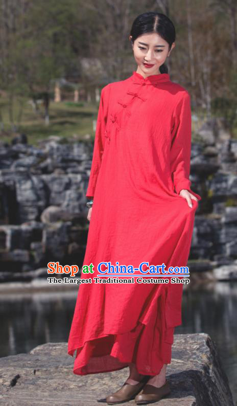Chinese Traditional Costume Tang Suit Red Cheongsam National Qipao Dress for Women
