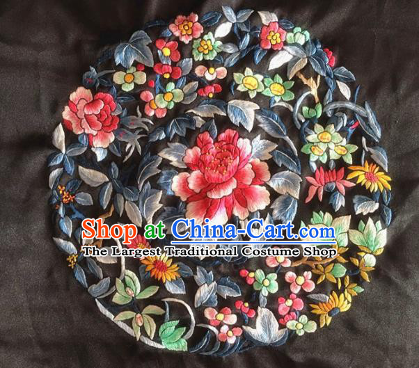 Chinese Traditional Handmade Embroidery Craft Embroidered Peony Silk Patches