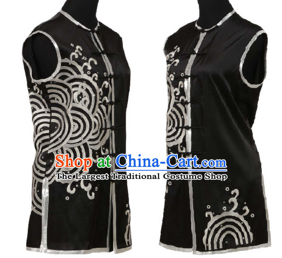 Black Top Chinese Embroidered Dragon Southern Fist Outfits Martial Arts Uniforms Complete Set for Men or Women