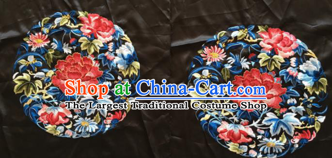 Chinese Traditional Handmade Embroidery Craft Embroidered Red Peony Silk Patches