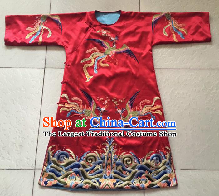 Chinese Traditional Costume Tang Suit Embroidered Phoenix Red Silk Qipao Dress for Women