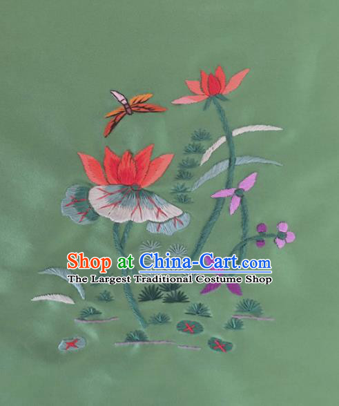 Chinese Traditional Handmade Embroidery Craft Embroidered Lotus Green Silk Patches