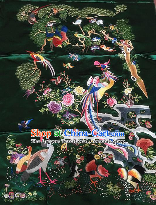 Chinese Traditional Embroidered Phoenix Green Silk Patches Cloth Fabric Handmade Embroidery Craft