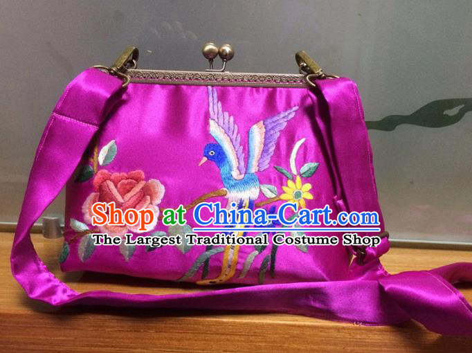 Chinese Traditional Embroidered Peony Rosy Handbag Handmade Embroidery Craft Silk Bags