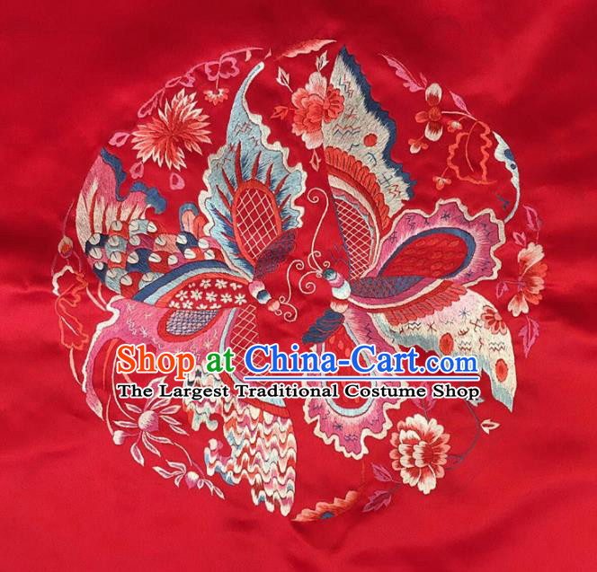 Asian Chinese Traditional Embroidered Butterfly Red Silk Patches Handmade Embroidery Craft