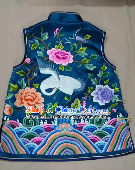Chinese Traditional Silk Costume Tang Suit Embroidered Peony Crane Silk Vest for Women