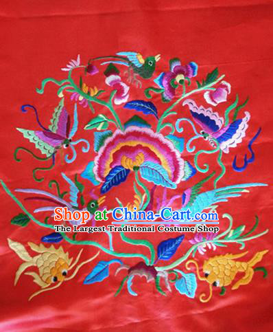 Asian Chinese Traditional Embroidered Red Silk Patches Handmade Embroidery Craft