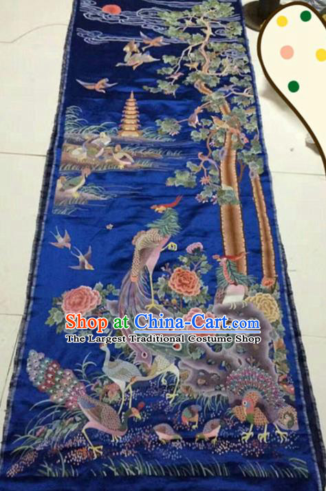 Asian Chinese Traditional Embroidered Phoenix Royalblue Silk Patches Handmade Embroidery Craft
