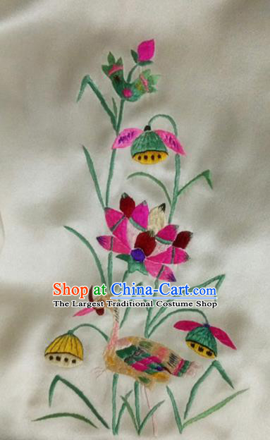 Asian Chinese Traditional Embroidered Lotus Crane Silk Patches Handmade Embroidery Craft
