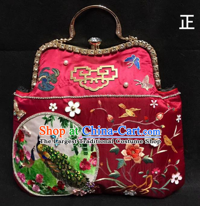 Chinese Traditional Embroidered Red Silk Handbag Handmade Embroidery Craft