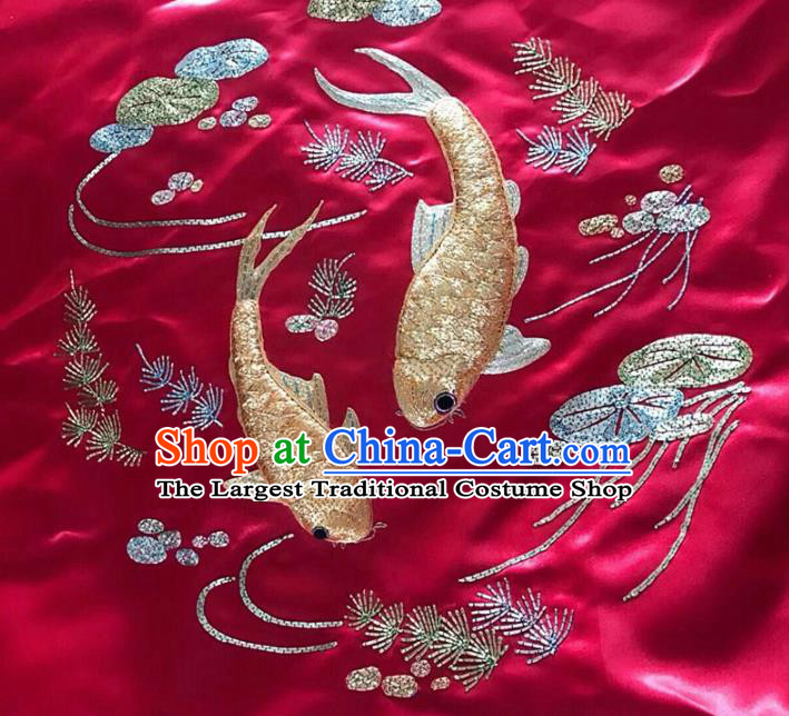 Chinese Traditional Embroidered Golden Fishes Cloth Patches Handmade Embroidery Craft Silk Fabric