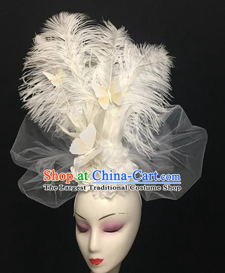 Top Halloween Catwalks Hair Accessories Brazilian Carnival White Feather Butterfly Headdress for Women