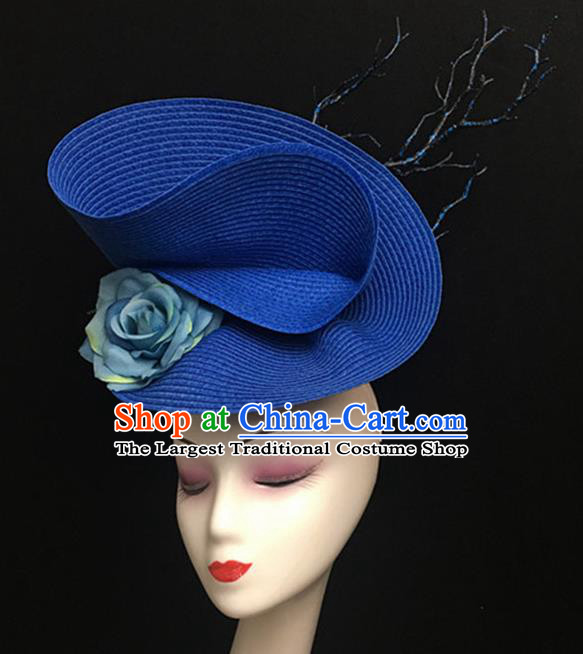 Top Halloween Catwalks Hair Accessories Stage Show Blue Classical Top Hat Headdress for Women