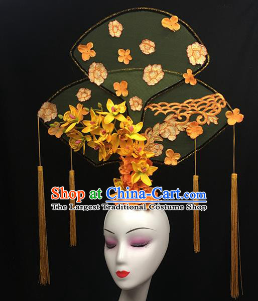 Top Halloween Stage Show Giant Hair Accessories Chinese Traditional Palace Catwalks Headpiece for Women