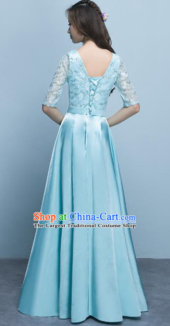 Top Grade Stage Performance Blue Formal Dress Modern Dance Elegant Lace Full Dress for Women