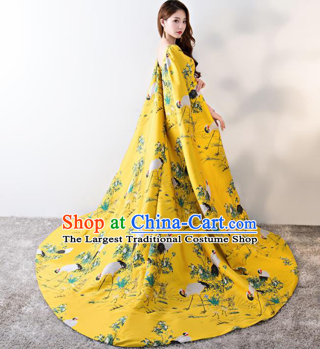 Chinese Traditional Trailing Yellow Mermaid Qipao Dress Elegant Compere Full Dress for Women