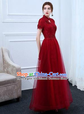 Top Grade Stage Performance Compere Formal Dress Chorus Elegant Red Veil Full Dress for Women