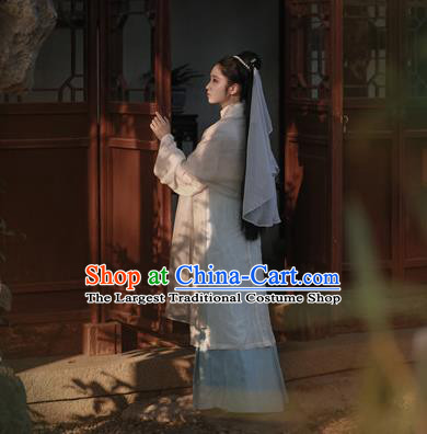 Traditional Chinese Ancient Taoist Nun Hanfu Dress Ming Dynasty Nobility Lady Silk Historical Costumes Complete Set
