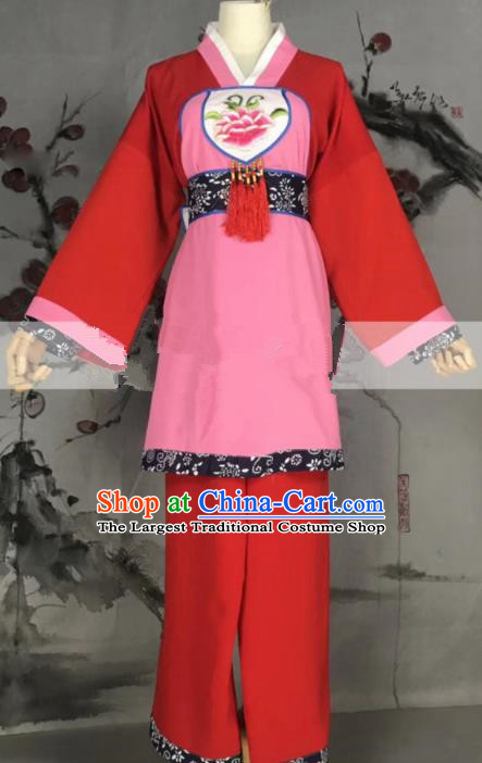 Professional Chinese Traditional Beijing Opera Maidservants Red Dress Ancient Country Lady Costume for Women