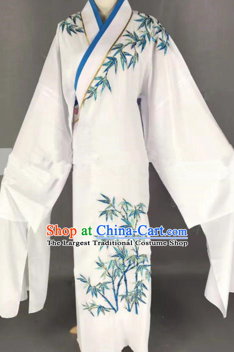 Professional Chinese Traditional Beijing Opera Niche Embroidered Bamboo White Robe Ancient Scholar Costume for Men