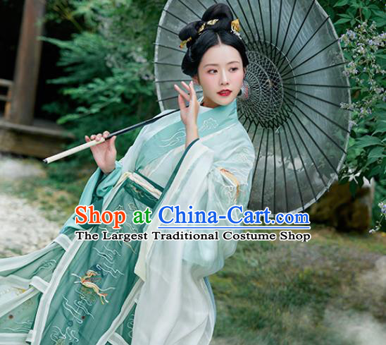 Asian Chinese Jin Dynasty Court Princess Green Hanfu Dress Traditional Ancient Drama Goddess Luo Costumes for Women