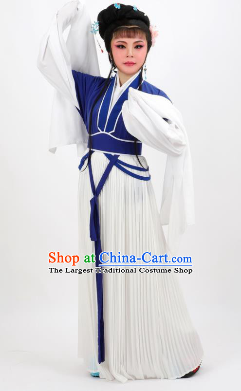 Chinese Traditional Peking Opera Maidservant Blue Dress Ancient Farmwife Costume for Women